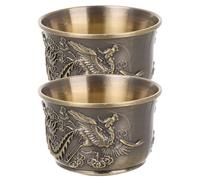HEALEEP 2pcs Vintage Chinese Traditional Teacup Set with Dragon and Phoenix Embossed Design, Bronze Material, for Loose Leaf Tea and Coffee, for Home Tea Brewing Rituals and Hosting Themed