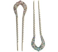 HEALEEP 2pcs Vintage Rhinestone U-shape Hair Stick Double Prong Hair Dovetail Clip for Updo Styling Purple and Blue Pin Set Suitable for Weddings and Daily Accessories