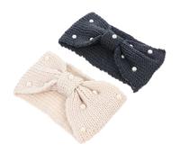 HEALEEP 2pcs Warm Knitted Woolen Bowknot Hair Bands for Women Pearl Embellished Headbands Lightweight Comfortable Winter Hair Accessories Elegant and Practical Design
