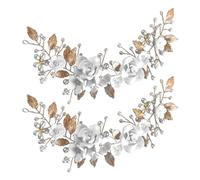 HEALEEP 2pcs Wedding Hair Accessories for Women, Elegant Polymer Clay Flower and Silver Alloy Leaf Headpieces, Meticulously Handmade Bridal Hair Pieces for Wedding and Prom