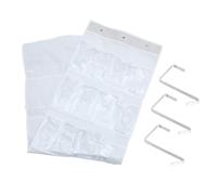 HEALEEP 3 Hooks Set Wall Hanging Organizer Hanging Storage Pouch White Non Woven Fabric PVC Iron Creative Simple Multi-Function Compartment Save Space Home Use Can Be Hung on Door