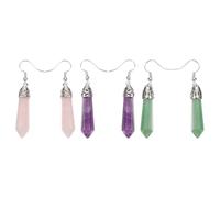 HEALEEP 3 Pairs Long Hexagonal Crystal Earrings for Women Smooth Lightweight Delicate Ear Accessories with Unique Healing Prism Pendants Stylish Daily Wear Jewelry
