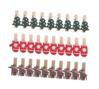 HEALEEP 30Pcs Christmas Wooden Clips Mini Cartoon Santa Claus Photo Paper Pegs for Hanging Decorations Craft Clips for Cards Banners and Photo Displays with Reindeer Tree and Glove Designs