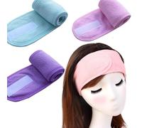 HEALEEP 3pcs Assorted Colour Spa Facial Hair Bands Sweat Absorbent Terry Cloth Headbands for Doing Spa Facials and Protecting Hair from Wet Accessories for Skincare and Makeup
