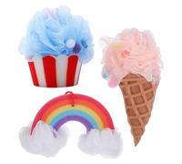 HEALEEP 3pcs Cartoon Ice Cream Bath Sponges Shower Loofahs Body Puff Exfoliating Sponge with Pe Material Comfortable to Touch and Gentle on Skin for Bath and Cleaning Your Body