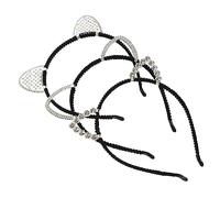 HEALEEP 3pcs Cat Ears Headband Set with Alloy and Rhinestone Detailing, Slim Hair Clips for Women, Halloween Costume and Cosplay Accessories