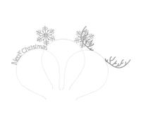 HEALEEP 3pcs Christmas Headbands Set with Shiny Antlers and Snowflake Designs, Silver Holiday Headwear for Women, Festive Ear Headbands for Christmas Parties and Seasonal Costume Accessories