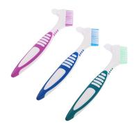 HEALEEP 3PCS Dual Head Denture Cleaner Brush for Elderly with Soft Bristles Portable False Teeth Toothbrush in Blue Green Purple for Travel and Oral Care