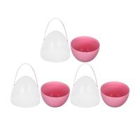 HEALEEP 3pcs Large Plastic Easter Eggs with Handle 25cm Fillable Giant Easter Eggs for Party Favors Classroom Prizes Pink Shell Design