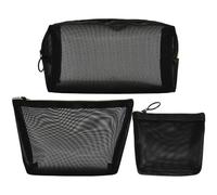 HEALEEP 3pcs Makeup Organizer Bag Cosmetics Handbag Lightweight Visible High Density Gauze Black Travel for Friends Sisters