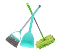 HEALEEP 3pcs Mini Cleaning Toy Set Broom Dustpan and Mop for Toddlers Green Flat Mop Kit for Pretend Play and Early Learning