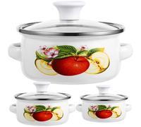 HEALEEP 3pcs Mini Enamel Stock Pot Set with Double Handles, Flat Bottom Soup and Milk Pots, Suitable for Stovetop Cooking and Instant Noodles, Random Pattern Random Style