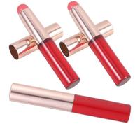 HEALEEP 3Pcs Portable Silicone Lipstick Brush with Cap, Red Handle Lip Gloss Applicator and Concealer Brush for Women, Round Head Lip Balm Makeup Tool for Travel