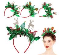 HEALEEP 4 Pcs Christmas Headbands for Women and - Glitter Tinsel Deer Antlers and Snowman Party Hair Accessories - Holiday Festival Xmas Headbands for Christmas Celebrations