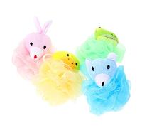 HEALEEP 4Pcs Cartoon Bath Loofah Sponges Fun Animal Shower Puff for Soft Exfoliating Bath Sponges Duck Rabbit Frog for Newborn Bathing and Care