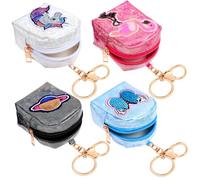 HEALEEP 4pcs Coin Purse Set Key Ring, Small Change Bags Featuring Unicorn, Flamingo, Planet, and, Lightweight Key Storage Pouch for Everyday Use