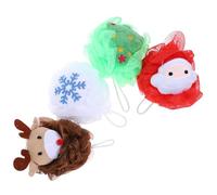 HEALEEP 4pcs Creative Christmas Style Loofah Bath Sponge Household Body Scrubber with Deep Cleansing and Skin Massage Features, Assorted Color Wadding Pe Material for Holiday Shower