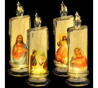 HEALEEP 4pcs LED Candle Lights Decor with Base, Plastic Flameless Holy Night Lights, Not Easy to Break Or Deform, Providing Spiritual Experience for Church Mass Ceremonies and Religious