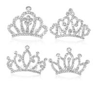 HEALEEP 4pcs Rhinestone Princess Crown Hair Combs Silver Tiara Headband for Bride Hair Accessories for Birthday Parties and Photography Sparkling Dress Up Comb