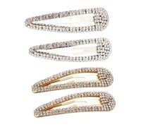 HEALEEP 4pcs Rhinestone Snap Hair Clips Large Metal Side Clamps with Crystal Decoration for Women Non-slip Hair Barrettes Suitable for Weddings Proms Parties and Daily Wear