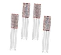 HEALEEP 4PCS Small Transparent Lip Glazes Tubes with Rhinestone Patch Portable Empty Lip Oil Bottles Lightweight