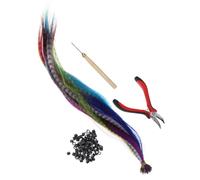 HEALEEP 50pcs Synthetic Hair Extension Plume Kit with Hair Pliers and Crochet Hook for Parties and Clubs Soft High Temperature Fibre with Natural Texture Random Color