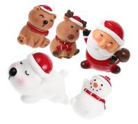 HEALEEP 5pcs Christmas Resin Figurines Set for Fish Tank Decor - Mini Xmas Snowman, Polar Bear, Santa Claus, Brown Reindeer, Brown Bear - Small Aquarium Ornaments for Holiday Micro