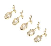HEALEEP 5pcs DIY Nail Art Decorations with Rose Design, Golden Copper Inlay Zircon Nail Studs for Decorative Effect, for Fancy Dress Party or Stage Performance
