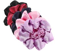 HEALEEP 5pcs Elastic Satin Hair Nets for Dancer Bun Comfortable Elastic Hair Bun Holders with Lace Edge for Ballet Nursing Office Use - Black Navy Pink Wine Red Light Purple