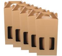 HEALEEP 5pcs Red Wine Packaging Paper Box Double Bottle Carrier Handheld Wine Storage Bag with Flat Top for Christmas and Party