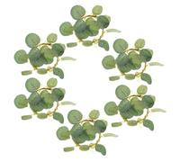 HEALEEP 6pcs Artificial Green Eucalyptus Candle Wreaths with Rustic Style and Realistic Design, Spring Decorations for Wedding Tabletop and Wall Decor, Longterm Use Easter Candleholders