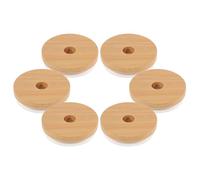HEALEEP 6pcs Bottle Airtight Covers Sealing Lids round Wooden with Rubber Ring Unbreakable Fits Regular Or Wide Mouth Jars for Picnics and Bars