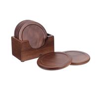 HEALEEP 6pcs round Wooden Coasters Set, Circular Cup Mats with Insulation Pads for Coffee Cups, Anti-scratch Heat-resistant Drink Coasters for Home and Kitchen Bar Use