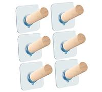 HEALEEP 6pcs Self Adhesive Wooden Wall Hooks No Drilling Required Extra Long Clothes Hangers for Organizing Hats Coats More Capacity for Home Office Use