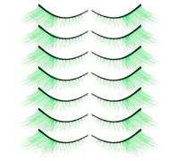 HEALEEP 7 Pairs Green Long False Eyelashes for Stage and Party Makeup, Jumbo Curl Dramatic Lashes for St Patrick’s Day and Halloween Costume, Extra Long Synthetic Lashes for Festival