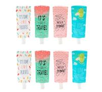 HEALEEP 8pcs 100ml Leakproof Foldable Travel Lotion Bags Refillable Shampoo Emulsion Containers for Toiletries with Green Star, Blue Sky, White Dot, Pink Plane Designs