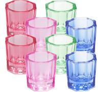 HEALEEP 8pcs Manicure Cups Nail Mini Cup Glass Stylish Delicate Look Design Multi-function Mixing Powder for Nail Art Use Desktop Random Color