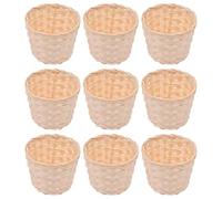 HEALEEP 9pcs Bamboo Basket Set with Elegant Weaving Design, Convenient and Practical Sundry Containers for Room and Garden Storage, Beige Colour, Beautiful and Graceful Organising Solution