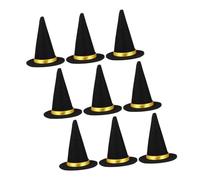 HEALEEP 9pcs Mini Black Witch Hat Bottle Toppers Reusable Halloween Decor for Wine Bottles DIY Crafts Party Favors Compact Wizard Caps for Home and Event Decorations
