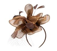 HEALEEP Accessory and Detachable Cloth Material Clips Headbands Hair Silk Fascinator in Chic with Mesh Easy Put Coffee Colour for Women Banquet Themed Party