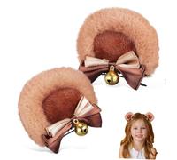 HEALEEP Adorable Bear Ears Hair Clips with Bow Cute Lolita Cosplay Hair Accessories for Women and Party Wedding Carnival Birthday Headwear in Warm Camel Color