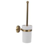 HEALEEP Antique Brass Copper Rustic Design Toilet Brush Holder with White Ceramic Cup, European Style Rust Proof and No Trace Internal Installation, for Toilet and Bathroom Cleaning