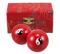 HEALEEP Baoding Balls Hand Therapy Exercise Balls Enamel Red and 1 Pair with Present Brocade Box Smooth Massage Joint Flexibility Training for Elderly