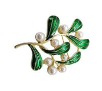 HEALEEP Beautiful Green Leaf Brooch for Women Lightweight Alloy and Bead Decorative Pin with Electroplated Finish Small Creative Accessory for Clothing Embellishment
