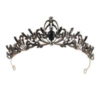 HEALEEP Black Baroque Rhinestone Crown Tiara, Gothic Black Bridal Headband Hair Accessory for Halloween Wedding Vampire Queen Costume