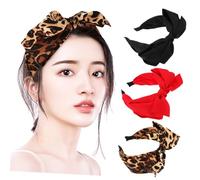 HEALEEP Bowknot Hairband 3pcs Set with Delicate Bowknot Headbands, Leopard Print Khaki, Black and Red, Stylish Hair Accessories for Women’s Party, Daily Wear and Festival Hair Decor