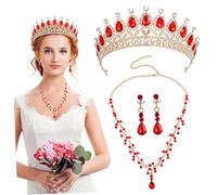 HEALEEP Bridal Rhinestone Jewelry Crown Necklace Earrings for Wedding Bridesmaid Elegant Sparkling Crystal Accessories for Special Occasions