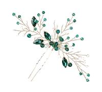 HEALEEP Bridal Rhinestone U Shaped Hairpin Elegant Green Crystal Hair Fork for Weddings Handcrafted Accessory for Brides and Bridesmaids for Special Occasions Like Christmas and Valentine