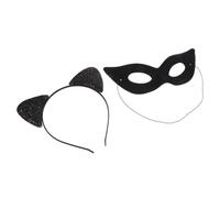 HEALEEP Cat Set with Cat Ear Headband and Eye Mask for Halloween Party Cute Decorative Hairband for Cosplay and Festivals Attractive Design for Mysterious Look