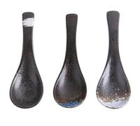 HEALEEP Ceramic Soup Spoon 3pcs Japanese Style Soup Spoon for Home Serving Soup and Rice Color